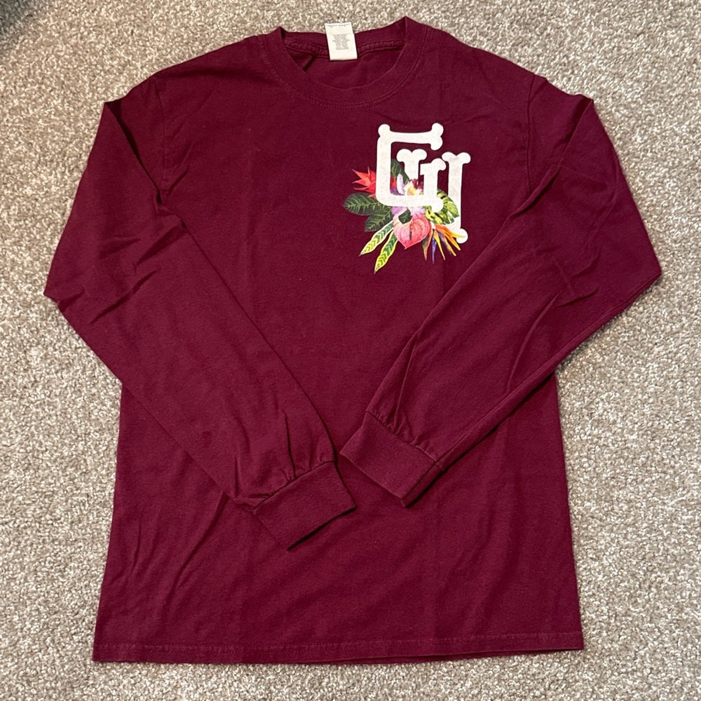 GUAM logo Men's Burgundy Long Sleeve Shirt